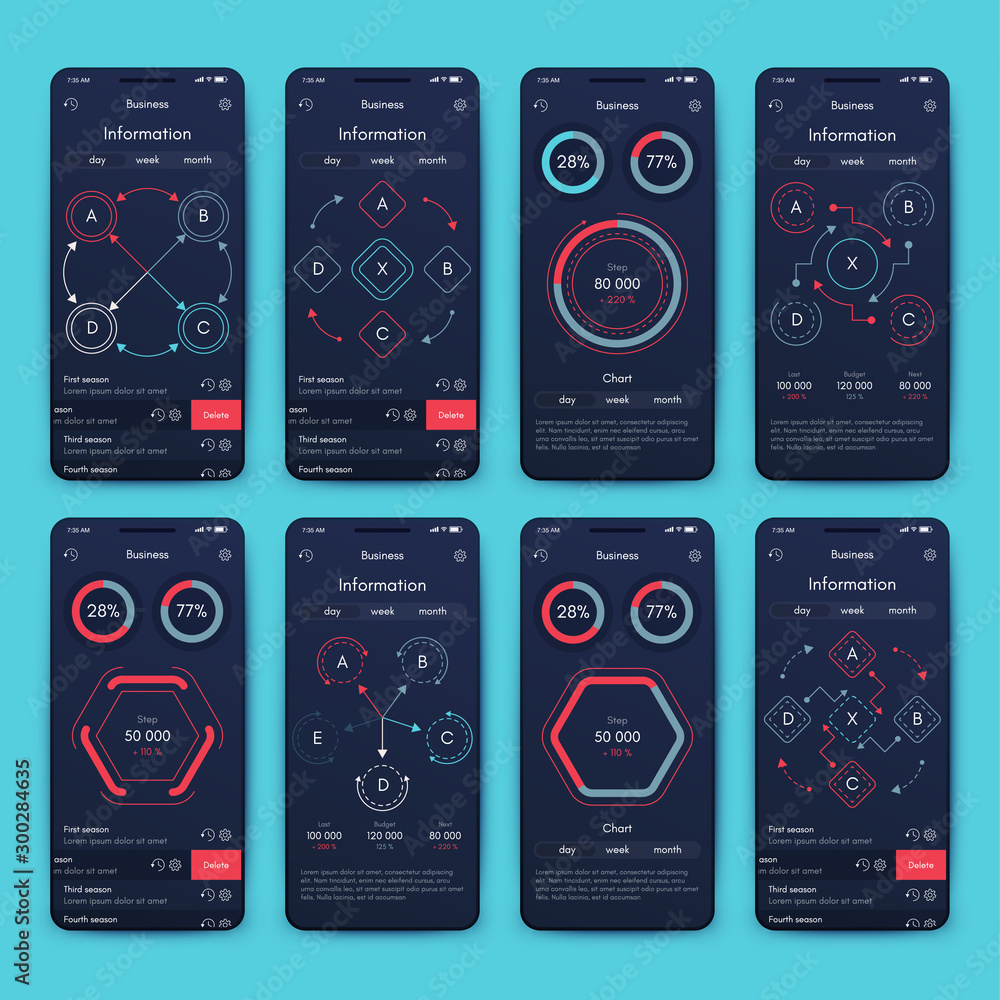 Poster different ui, ux, gui screens and flat web icons for mobile apps