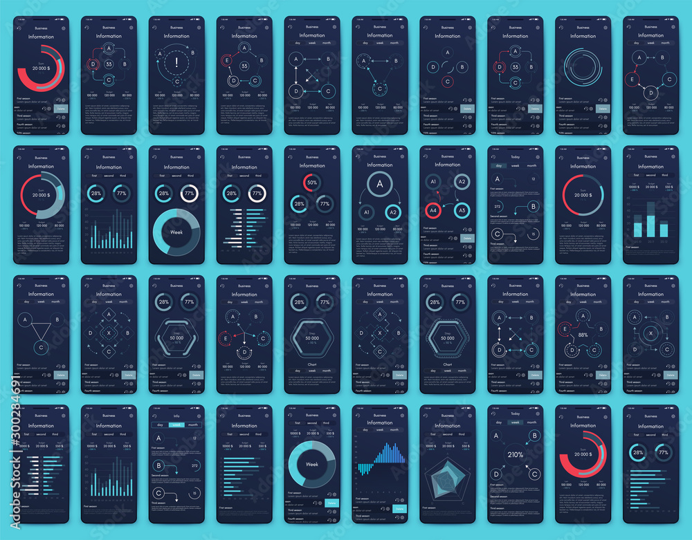 Poster different ui, ux, gui screens and flat web icons for mobile apps