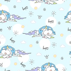 Cute hand drawn unicorn vector pattern with balloons and heart. Vector illustration design for fabrics, wallpapers and cover. Seamless pastel unicorns.