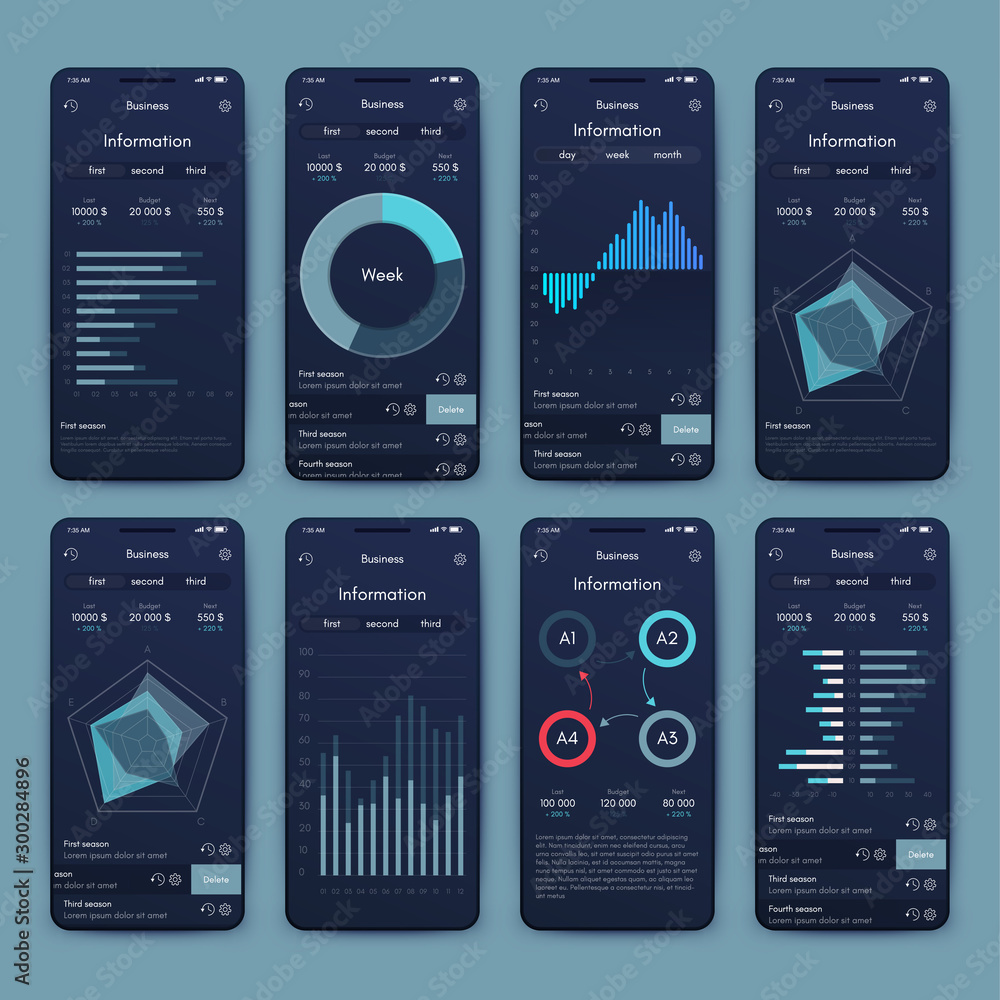 Poster different ui, ux, gui screens and flat web icons for mobile apps
