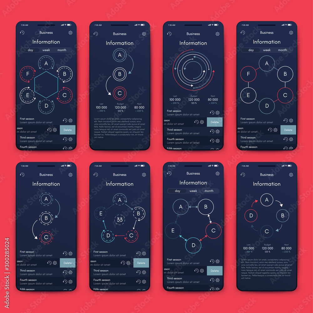 Poster different ui, ux, gui screens and flat web icons for mobile apps