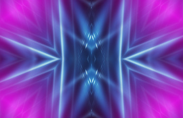 Dark abstract futuristic background. Neon lines glow. Neon lines, shapes. Multi-colored glow, blurry lights, bokeh. Empty stage background