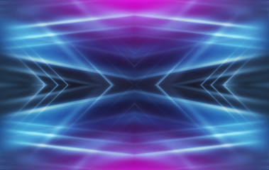 Dark abstract futuristic background. Neon lines glow. Neon lines, shapes. Multi-colored glow, blurry lights, bokeh. Empty stage background