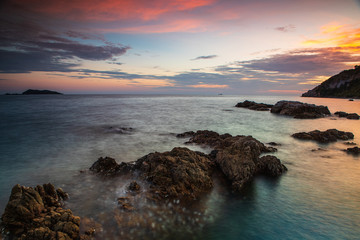 Colorful sunset on the sea in Samaesan island, Chonburi province, Thailand.
