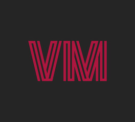 Initial two letter red line shape logo on black vector VM