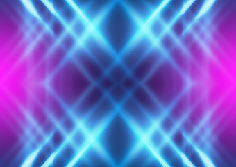 Dark abstract futuristic background. Neon lines glow. Neon lines, shapes. Multi-colored glow, blurry lights, bokeh. Empty stage background