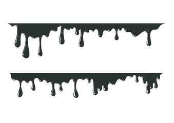 Paint dripping with highlights. Current drops. Black stains on a white background. Vector illustration.