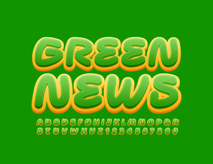 Vector colorful Logo Green News. Bright Creative Font. Yellow and Green Alphabet Letters and Numbers. 