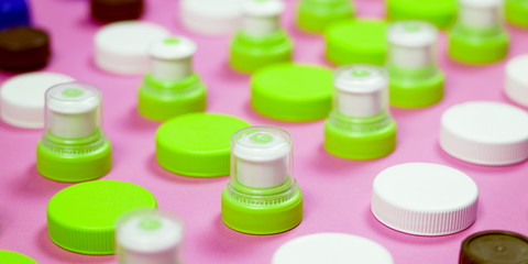 Many different types used or new battery, rechargeable accumulator, alkaline batteries on color...