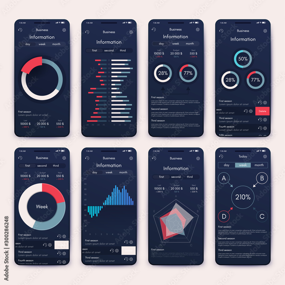 Poster different ui, ux, gui screens and flat web icons for mobile apps