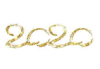 2020 gold glitter lettering and hand drawn numbers