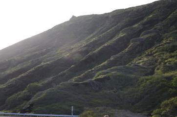 ハワイの山でロッククライミング