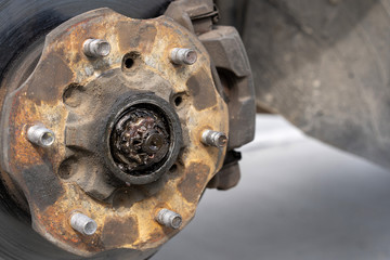 Close up of wheel car have problem , Accident  emergency concept.