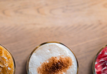 top view of cup of coffee with blur background, Selective focus.