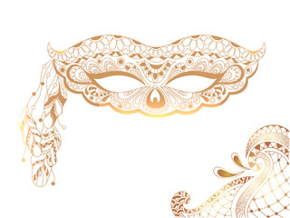  Golden Carnival Masquerade Mask in Doodle Style.