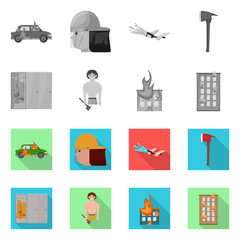 Vector design of firefighters and fire logo. Collection of firefighters and rescue stock symbol for web.