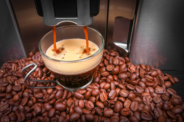 Espresso machine making coffee