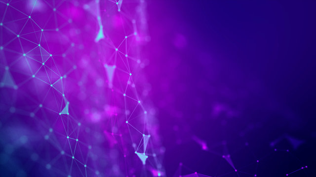 Abstract background Dot and connect line for cyber technology futuristic and network connection concept with dark and grain processed wide screen ratio.