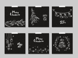 Christmas and New Year cards set.