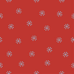 Cute Seamless Pattern with snowflakes on red background