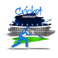 Stadium background with Cricketer in playing action.