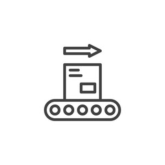 Conveyor belt with box line icon. linear style sign for mobile concept and web design. Conveyor Automatic Production outline vector icon. Symbol, logo illustration. Vector graphics