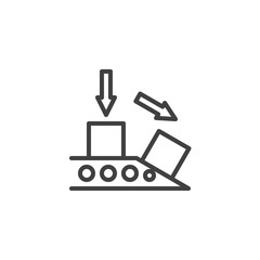 Automatic Packing Machine line icon. linear style sign for mobile concept and web design. Manufacture conveyor belt with boxes outline vector icon. Symbol, logo illustration. Vector graphics