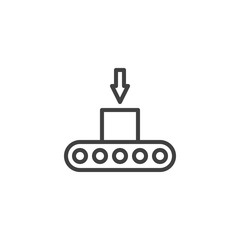 Box loading on conveyor belt line icon. linear style sign for mobile concept and web design. Automatic Packing conveyor outline vector icon. Symbol, logo illustration. Vector graphics