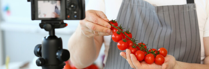 Professional Blogger Recording Small Tomato Cherry