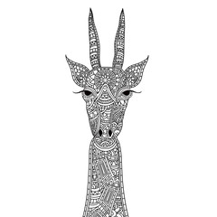 Creative hand drawn Giraffe with ethnic floral doodle pattern.