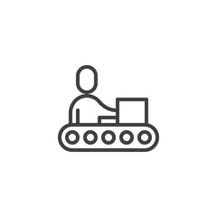Conveyor belt operator line icon. linear style sign for mobile concept and web design. Warehouse worker loading box outline vector icon. Symbol, logo illustration. Vector graphics