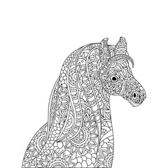Hand drawn floral Horse with ethnic doodle pattern.