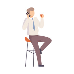 Male office worker talking on the phone. Vector illustration.