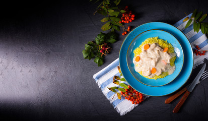 autumn curry rice with chicken breast with sauce