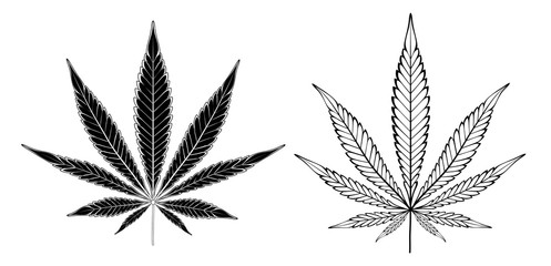 Monochrome cannabis leaves