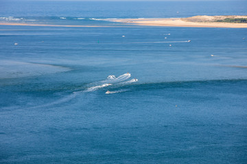 View from the Dune of Pilat, the tallest sand dune in Europe. La Teste-de-Buch, Arcachon Bay,...