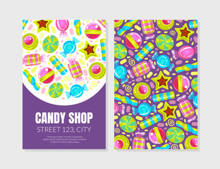 Layout advertising for a candy store. Vector illustration.