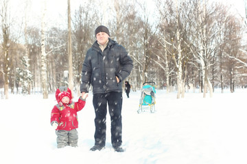 Young family in winter park