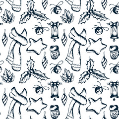 Fototapeta premium Vector Seamless Vintage Pattern with Traditional Holiday Symbols