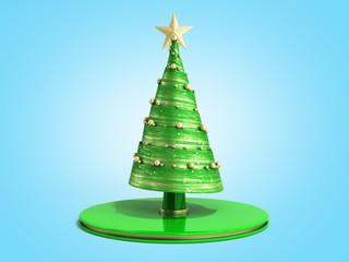 single new year decorative green Christmas tree 3d render on blue