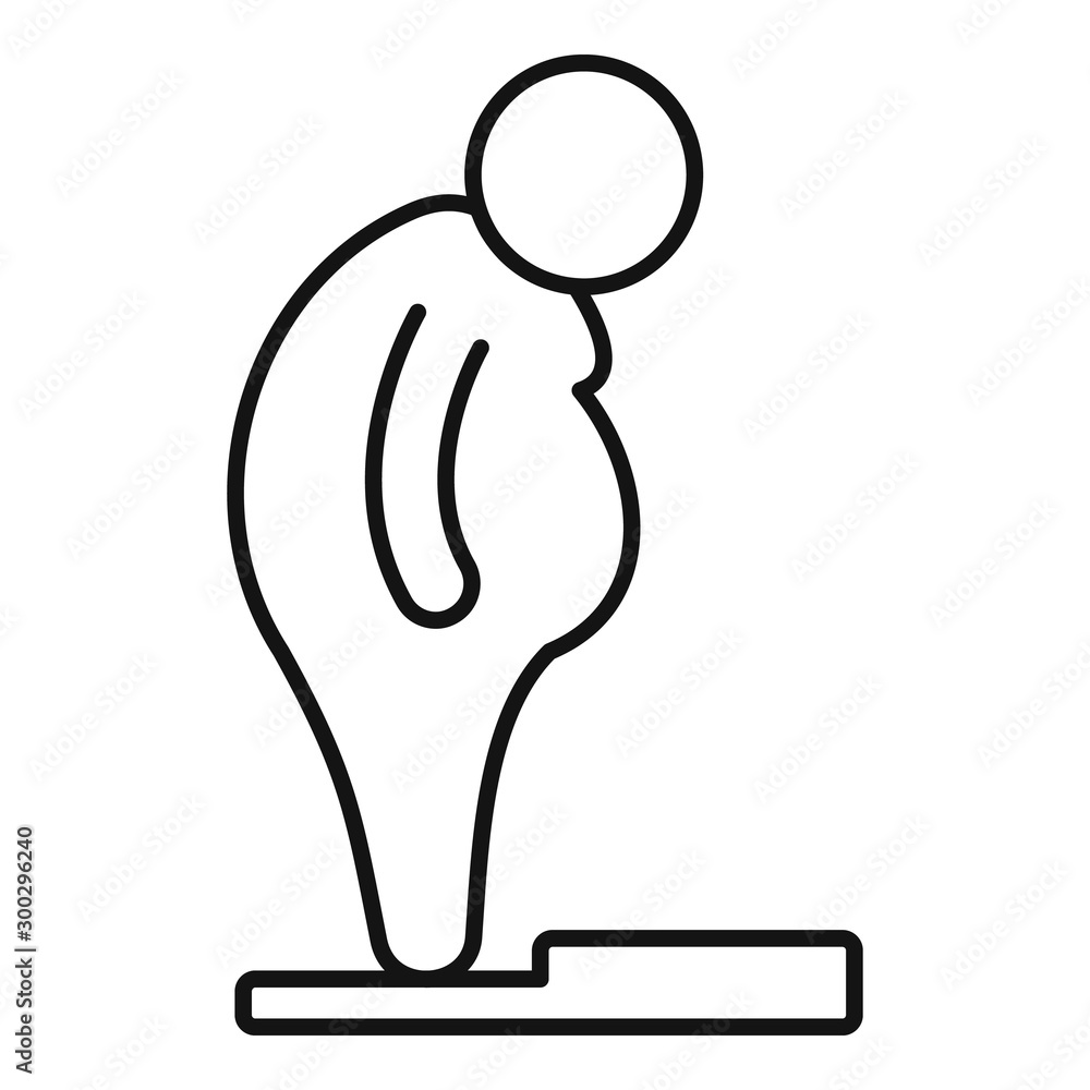 Poster overweight man scales icon. outline overweight man scales vector icon for web design isolated on whi