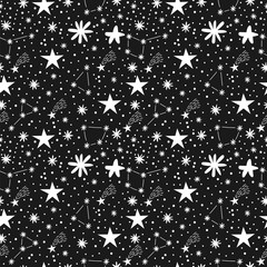 Childish seamless pattern with stars. Nursery baby background. Space. Creative kids texture for fabric
