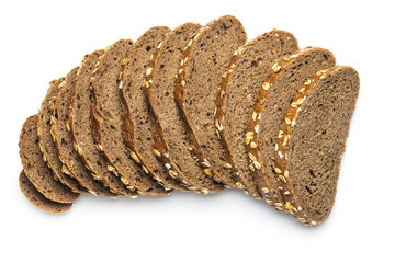Sliced whole grain bread with oat flakes.