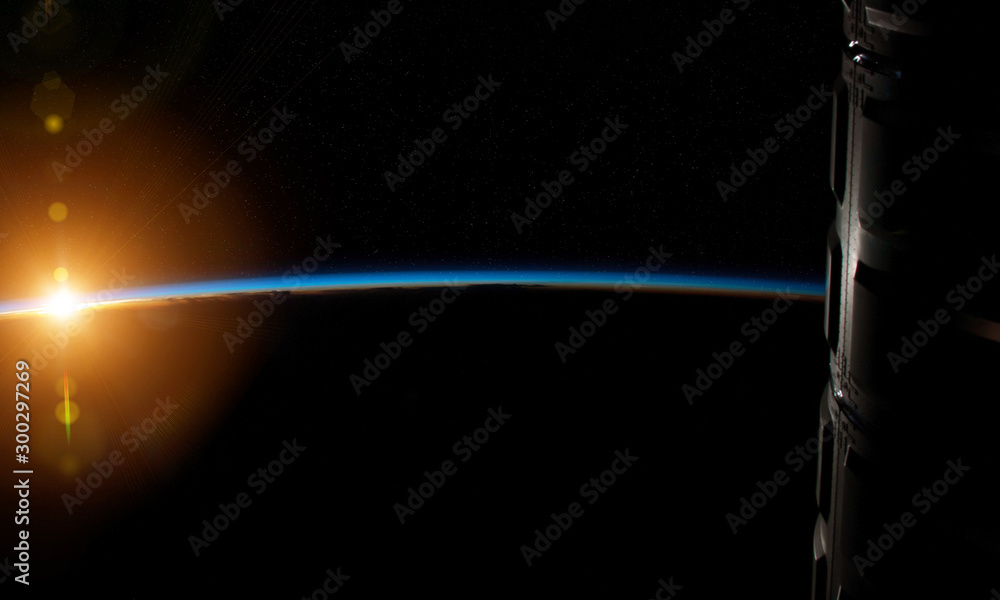 Aufkleber view of planet earth horizon from a space station window during a sunrise 3d rendering elements of t
