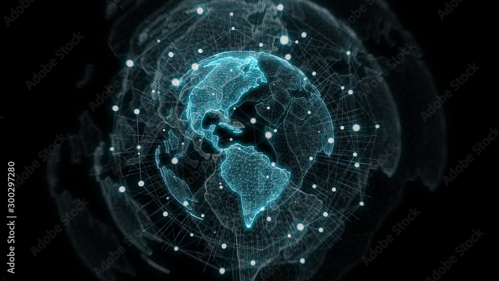 Aufkleber global network blue background 3d rendering