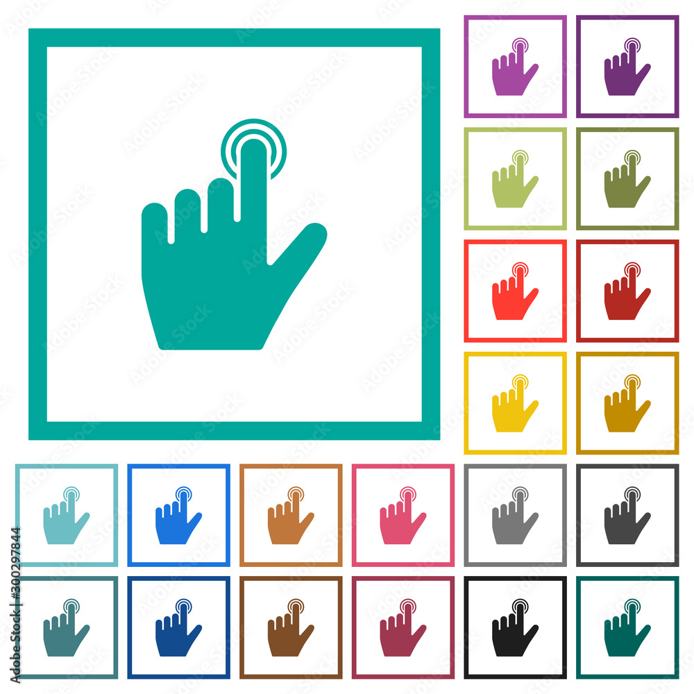 Poster left handed clicking gesture flat color icons with quadrant frames