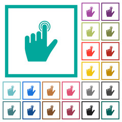 left handed clicking gesture flat color icons with quadrant frames