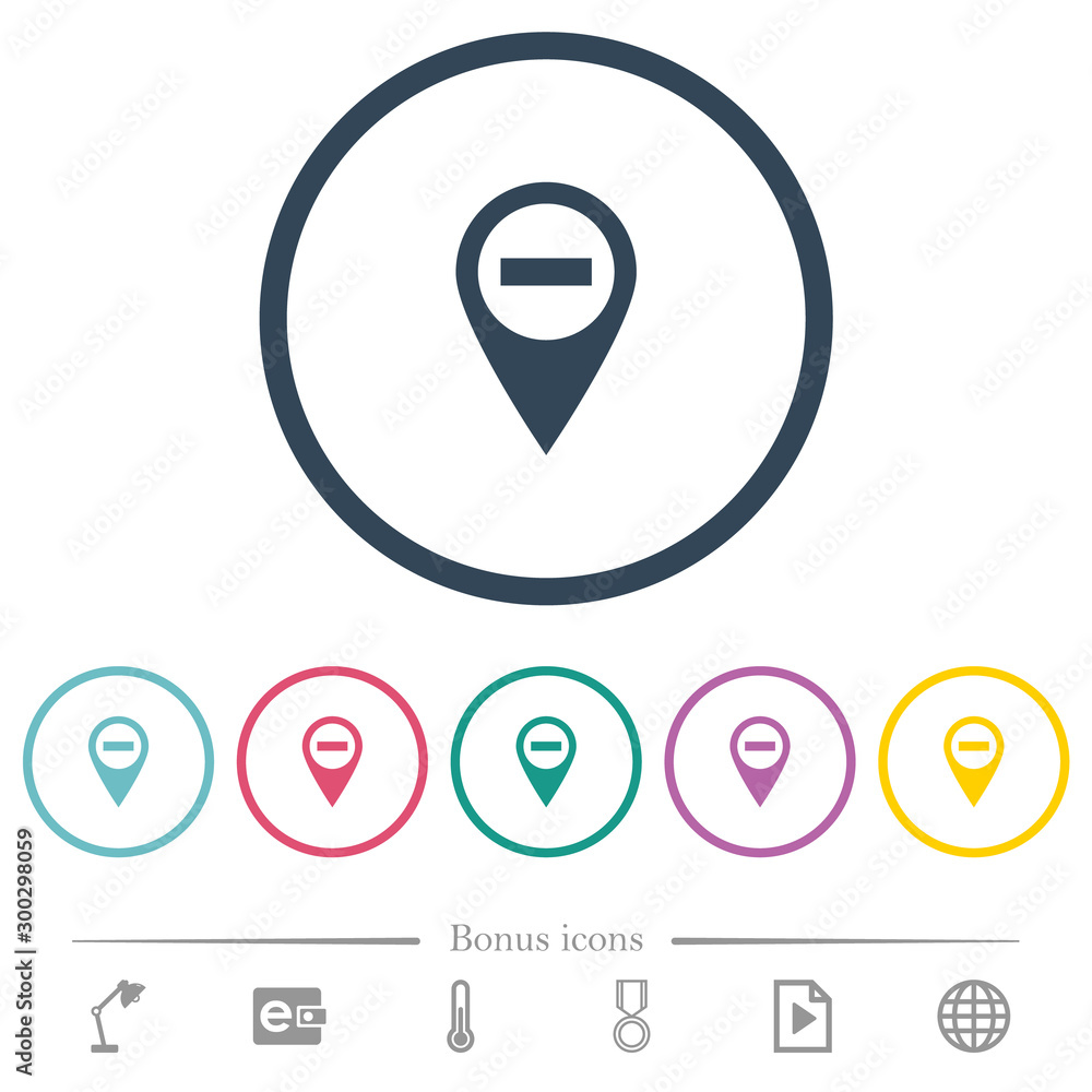 Poster remove gps map location flat color icons in round outlines