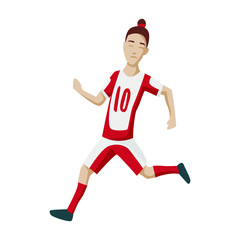 Football player character showing actions. Cheerful soccer player jumping, celebrating victory. Simple style vector illustration.