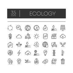 Set of 35 line icons of ecology for modern concepts, web and apps on white background. Vector illustration.